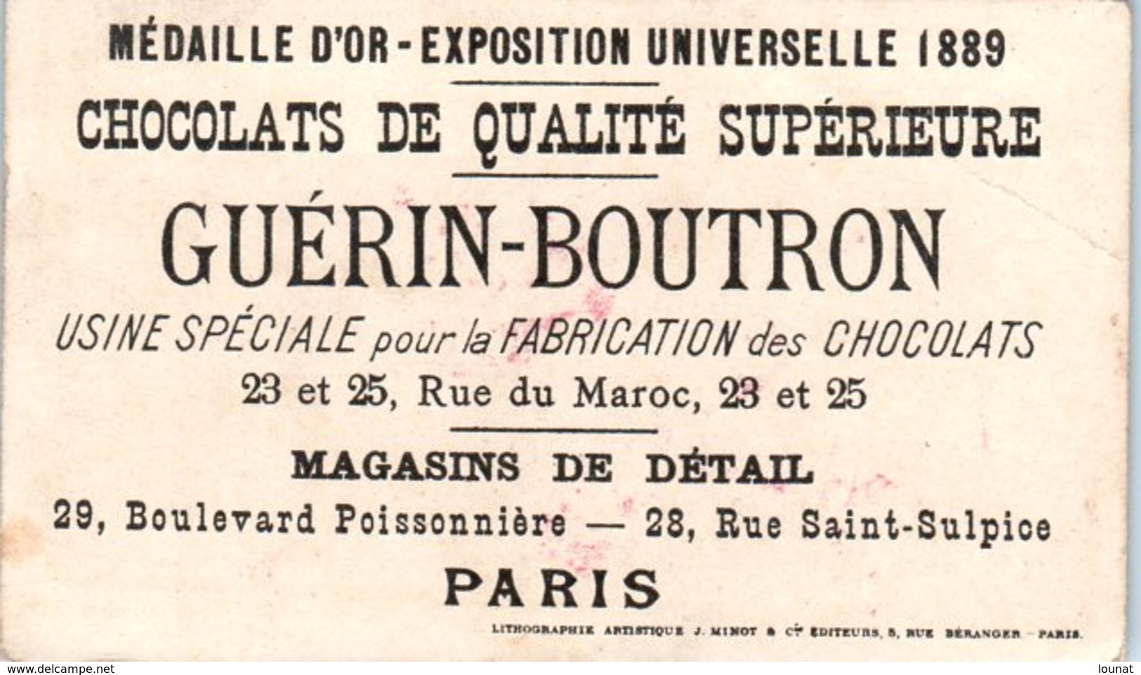 Chromos Guérin Boutron - Chocolat - Magasons De Détail Paris , Boulevard Poissonnière Et Rue Saint Sulpice (pli Léger) - Guérin-Boutron