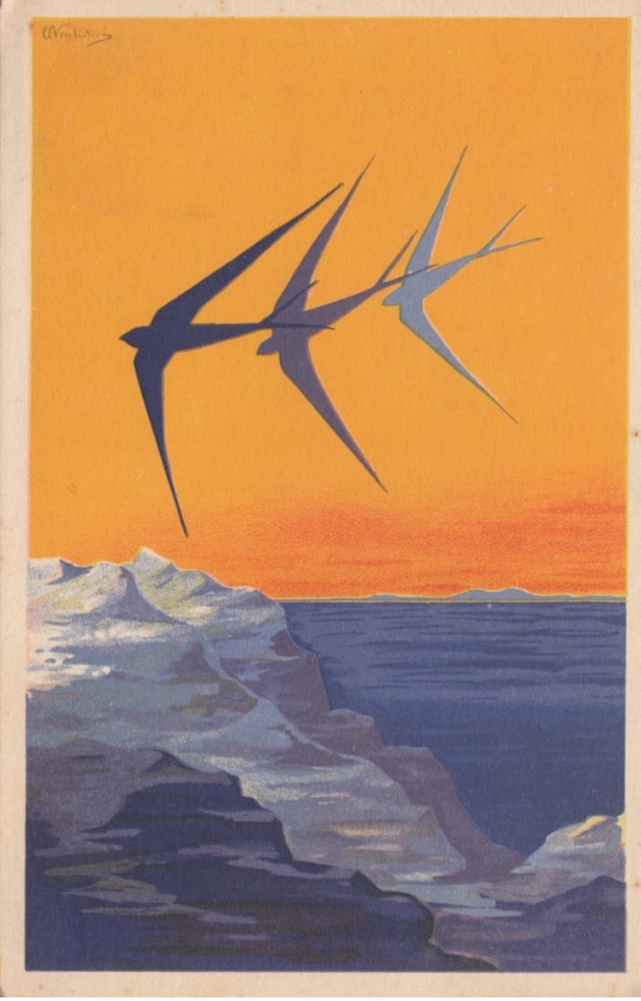 Seagulls , 1930s ; Societe Aera Mediterranea , Italy - Birds