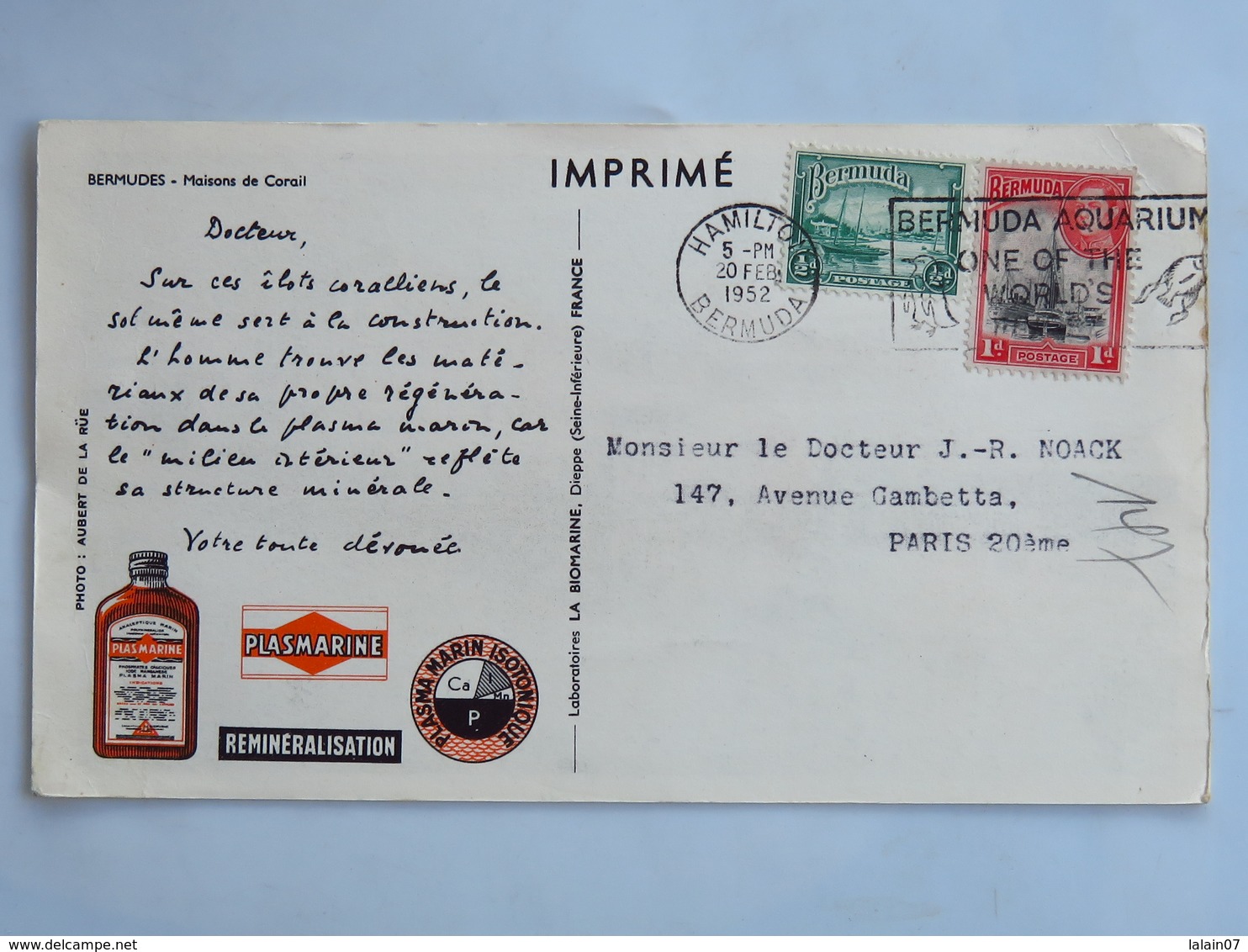 Carte Postale : BERMUDES : Maisons De Corail, 2 Timbres En 1952, édité Par Plasmarine - Bermuda