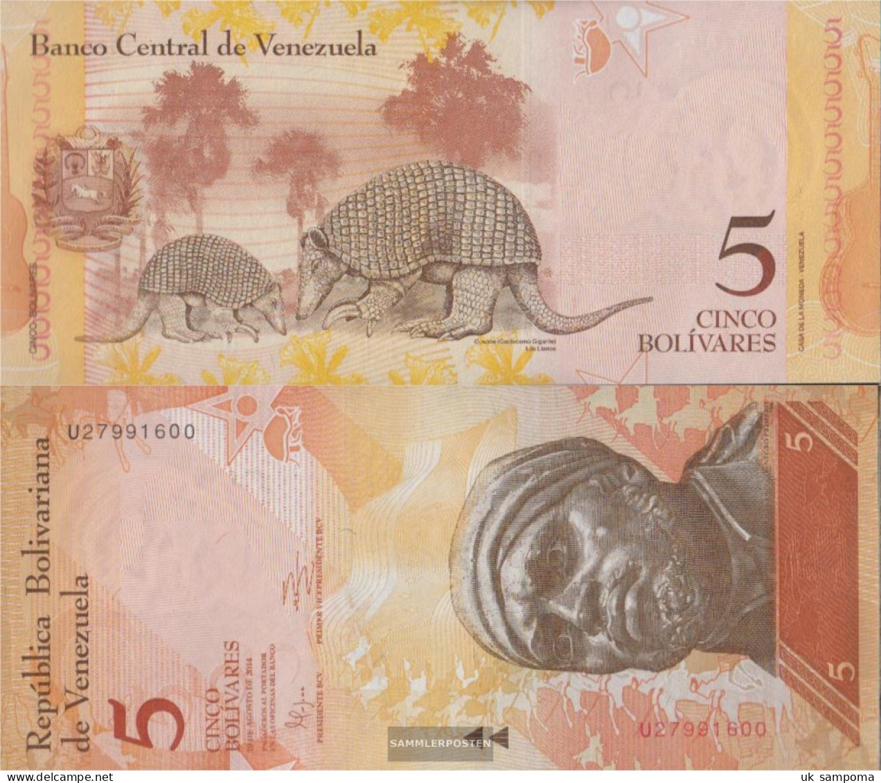 Venezuela Pick-number: 89f (19.08.2014) Uncirculated 2014 5 Bolivares - Venezuela