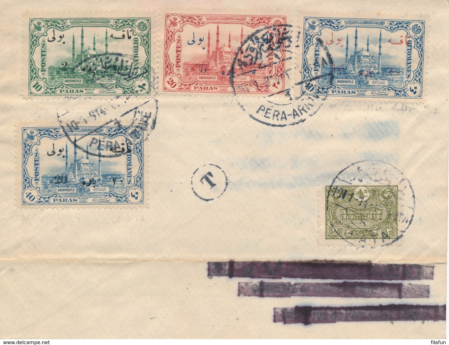 Turkey - 1914 - Complete Postage Due-set On Taxed Cover To Péra - FDC - Brieven En Documenten