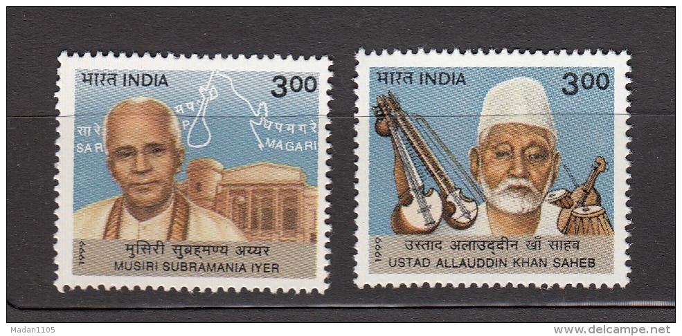 INDIA, 1999, Modern Masters Of Indian Classical Music, Ustad Alludin Khan & Musiri Subramania Iyer, Set 2 V, MNH, (**) - Musica