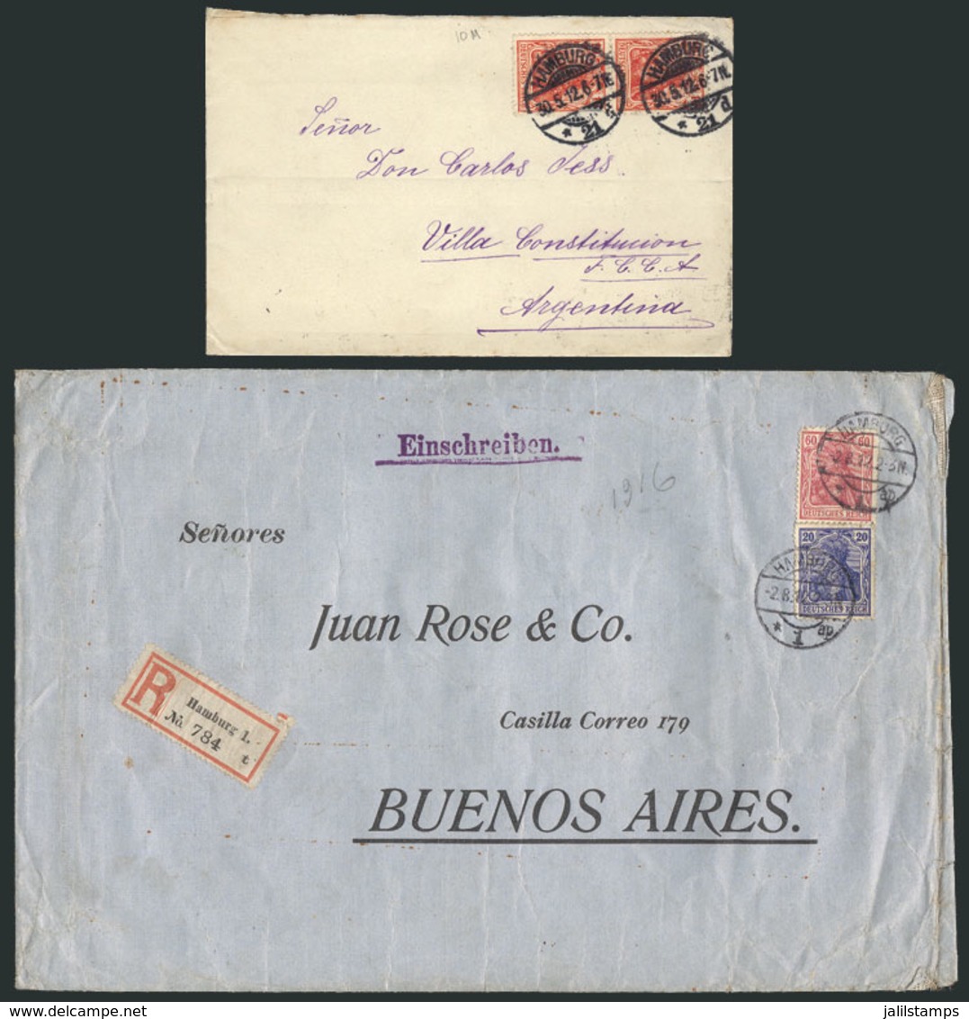 GERMANY: 2 Covers Sent To Argentina In MAY And AUG/1912, One Registered, Fine Quality! - Precursores