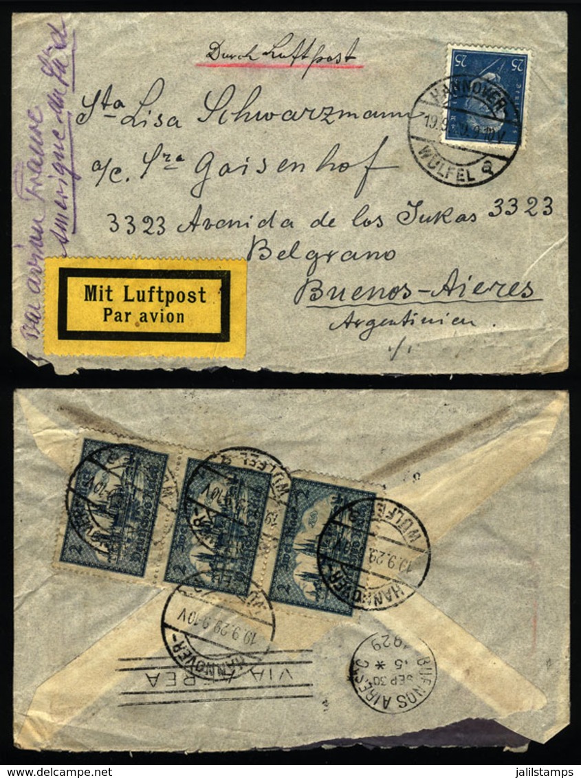 GERMANY: Airmail Cover Sent From Hannover To Argentina On 19/SE/1929 By Air France, Franked With 6.25Mk., Interesting! - Precursores