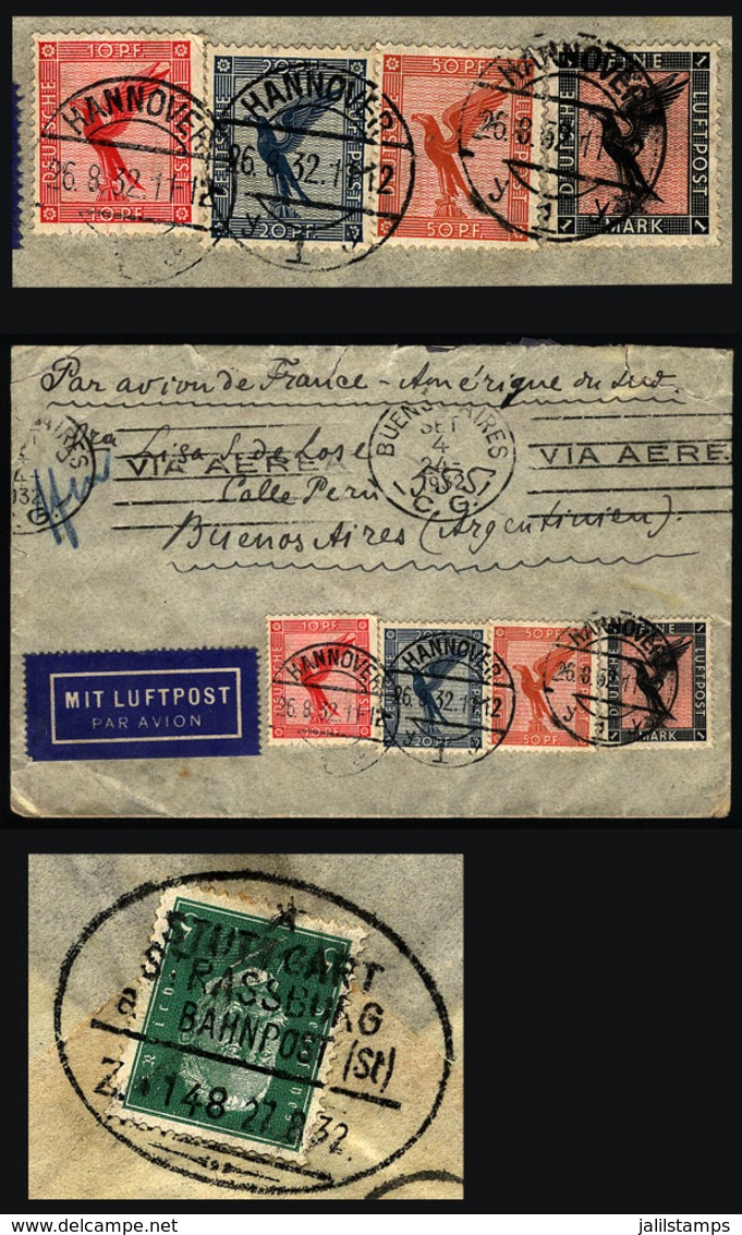 GERMANY: Airmail Cover Sent From Hannover To Argentina On 26/AU/1932 By Air France Franked With 1.85Mk., With Interestin - Préphilatélie