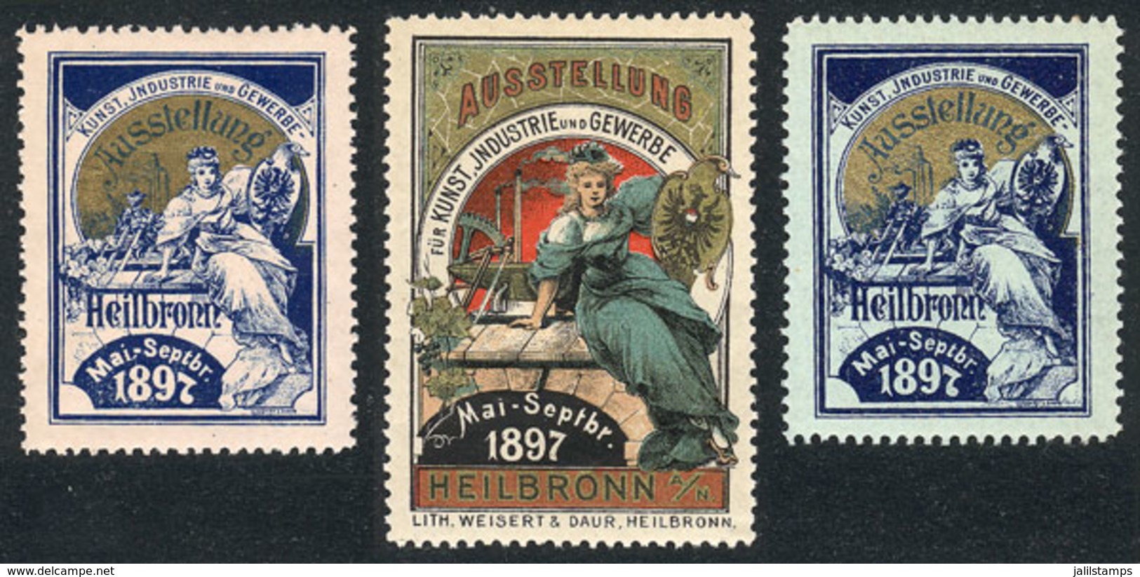 GERMANY: HEILBRONN AUSSTELLUNG, 1897 Exposition: 3 Old Interesting Cinderellas, Fine To Very Fine Quality! - Autres & Non Classés