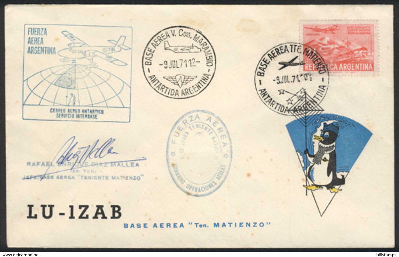 ANTARCTICA: 9/JUL/1971: Argentina Air Force, Antarctic Airmail, Inter-base Service. Cover Signed By The Chief Of The Mat - Other & Unclassified