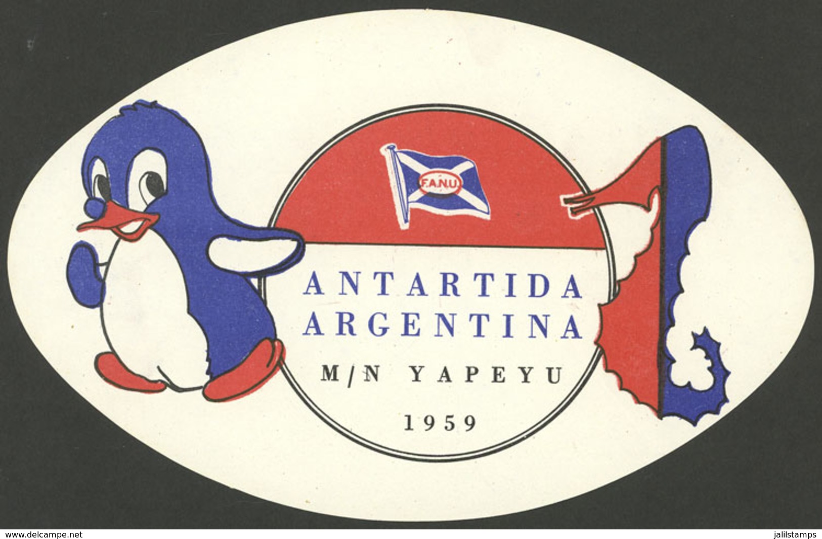 ARGENTINE ANTARCTICA: Luggage Label Of The First Tourist Cruise Trip To Argentine Antarctica In 1959 By Ship Yapeyú, Ver - Sonstige & Ohne Zuordnung