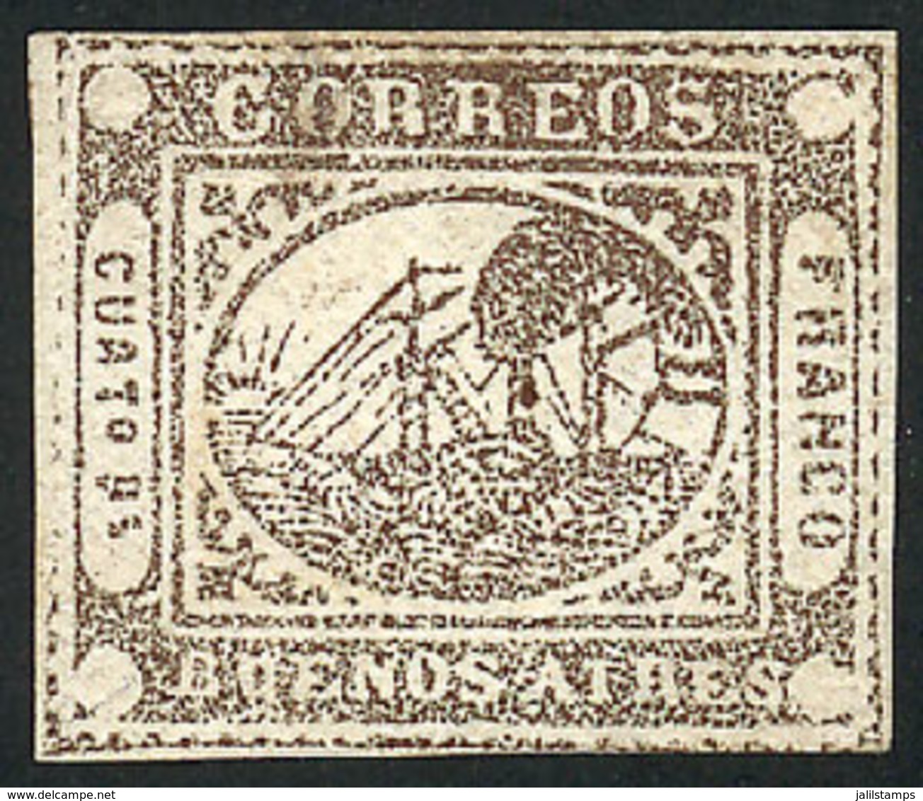 ARGENTINA: GJ.7, Proof Of 4P. In Grayish Dun Eventually Issued In Red, Position 40, Excellent Quality, Very Rare, With A - Buenos Aires (1858-1864)