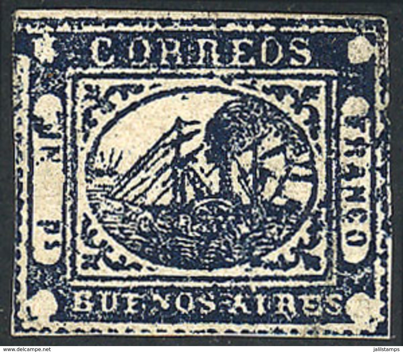 ARGENTINA: GJ.11C, IN Ps. Indigo Blue, With Small Repaired Cut, Very Good Front, Handsome Example, Catalog Value US$300 - Buenos Aires (1858-1864)