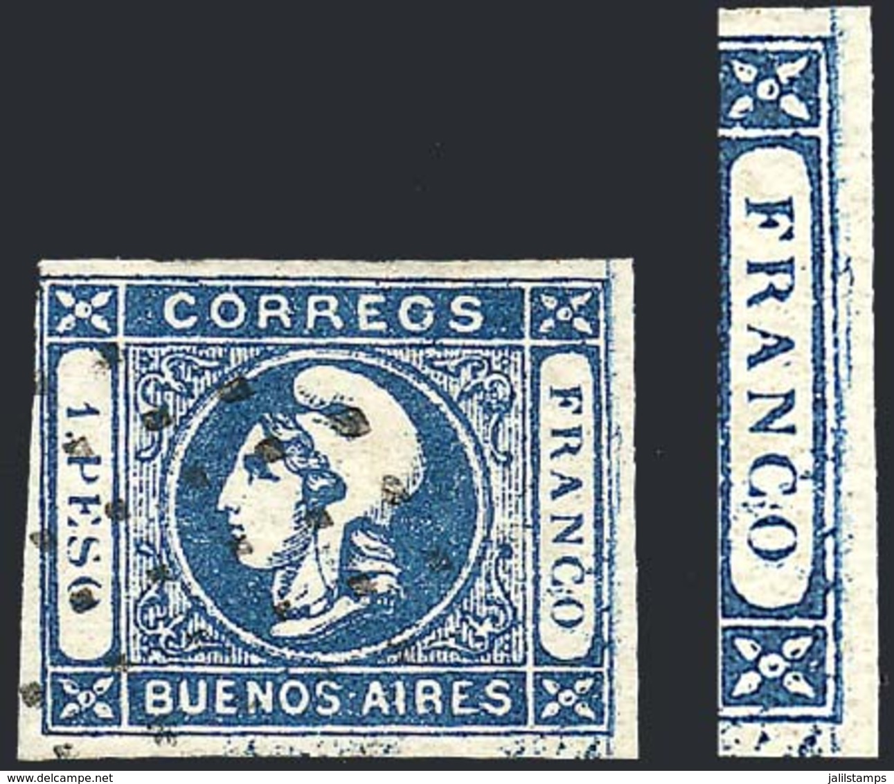 ARGENTINA: GJ.17, 1P. Blue With Variety: Small Line Parallel To Right Frame", Rare, Fine Quality!" - Buenos Aires (1858-1864)