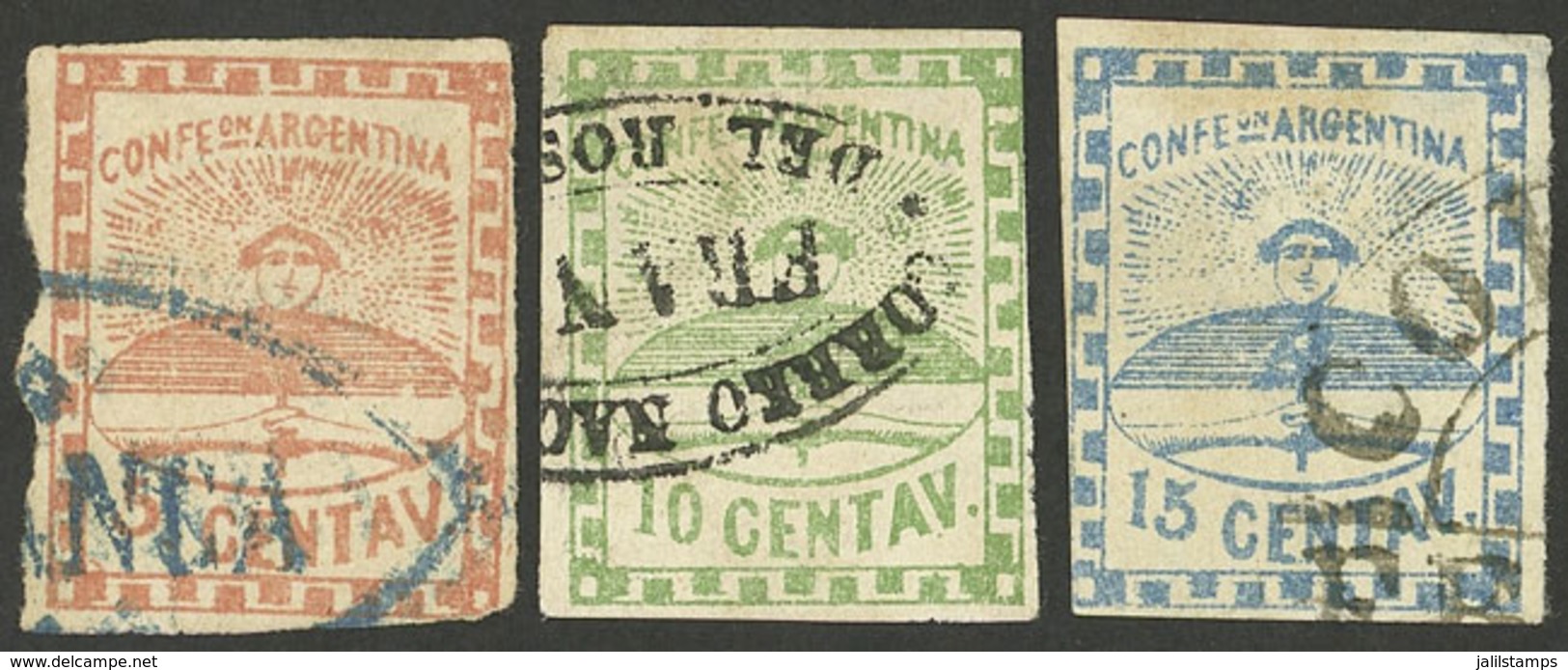 ARGENTINA: GJ.1/3, Small Figures, Complete Set Of 3 Used Values, Minor Faults, Fine Appearance, Low Start! - Unused Stamps