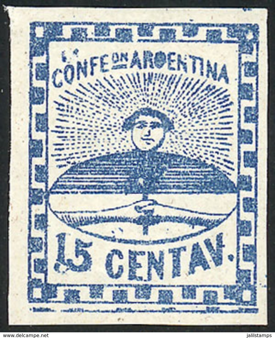 ARGENTINA: GJ.3c, 15c. Blue, Small Figures, With Variety: Double Line Below The Lower Frame And Period Below The 1", Exc - Unused Stamps