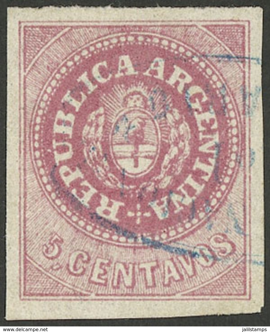 ARGENTINA: GJ.7, 5c. Rose, Used In Rosario, Superb Example Signed By Victor Kneitschel On Back! - Oblitérés