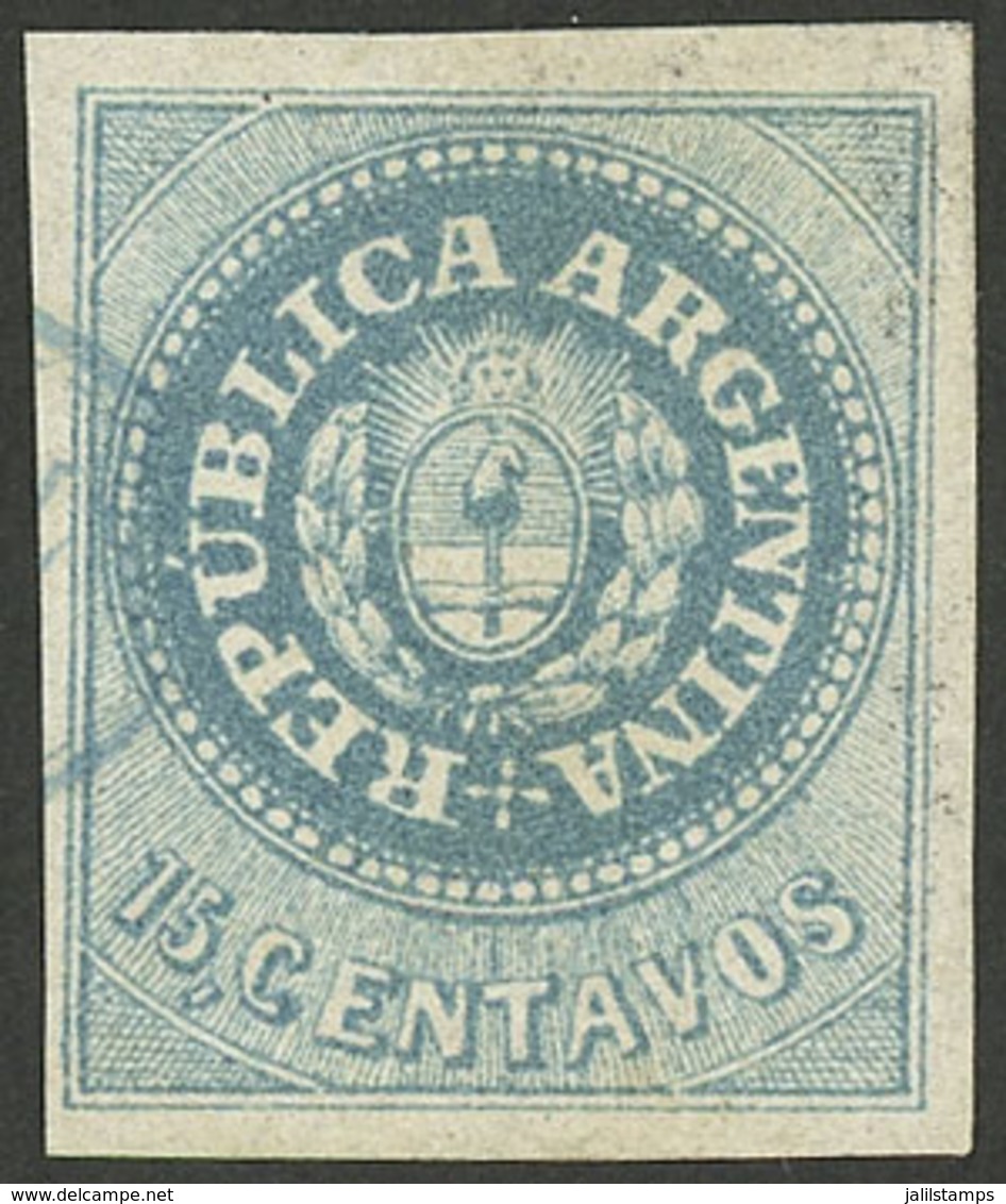 ARGENTINA: GJ.9, 15c. Light Blue, Beautiful Example With 4 Complete Margins, Barely Cancelled, Fresh, Excellent! - Used Stamps