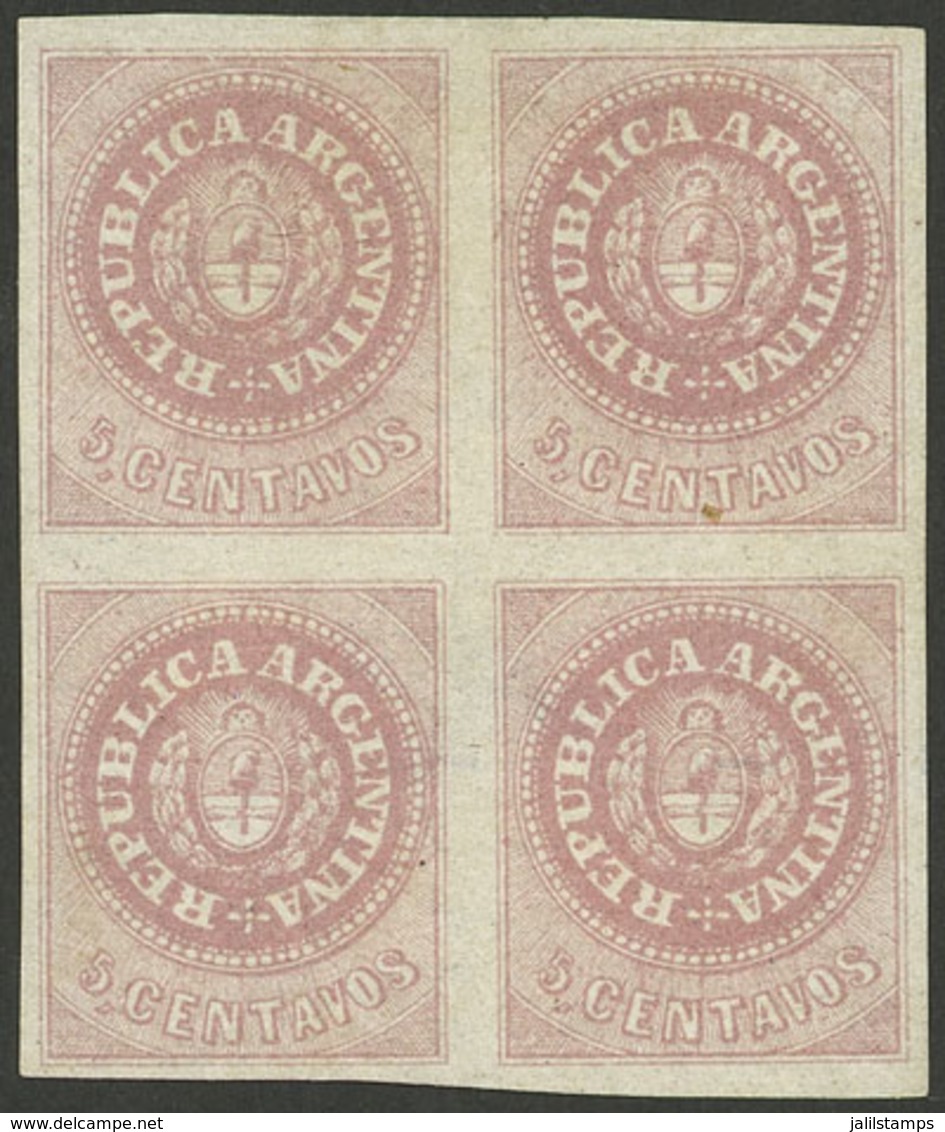 ARGENTINA: GJ.10, 5c. Without Accent, Block Of 4 With Minor Defects On Back, Very Good Front! - Oblitérés