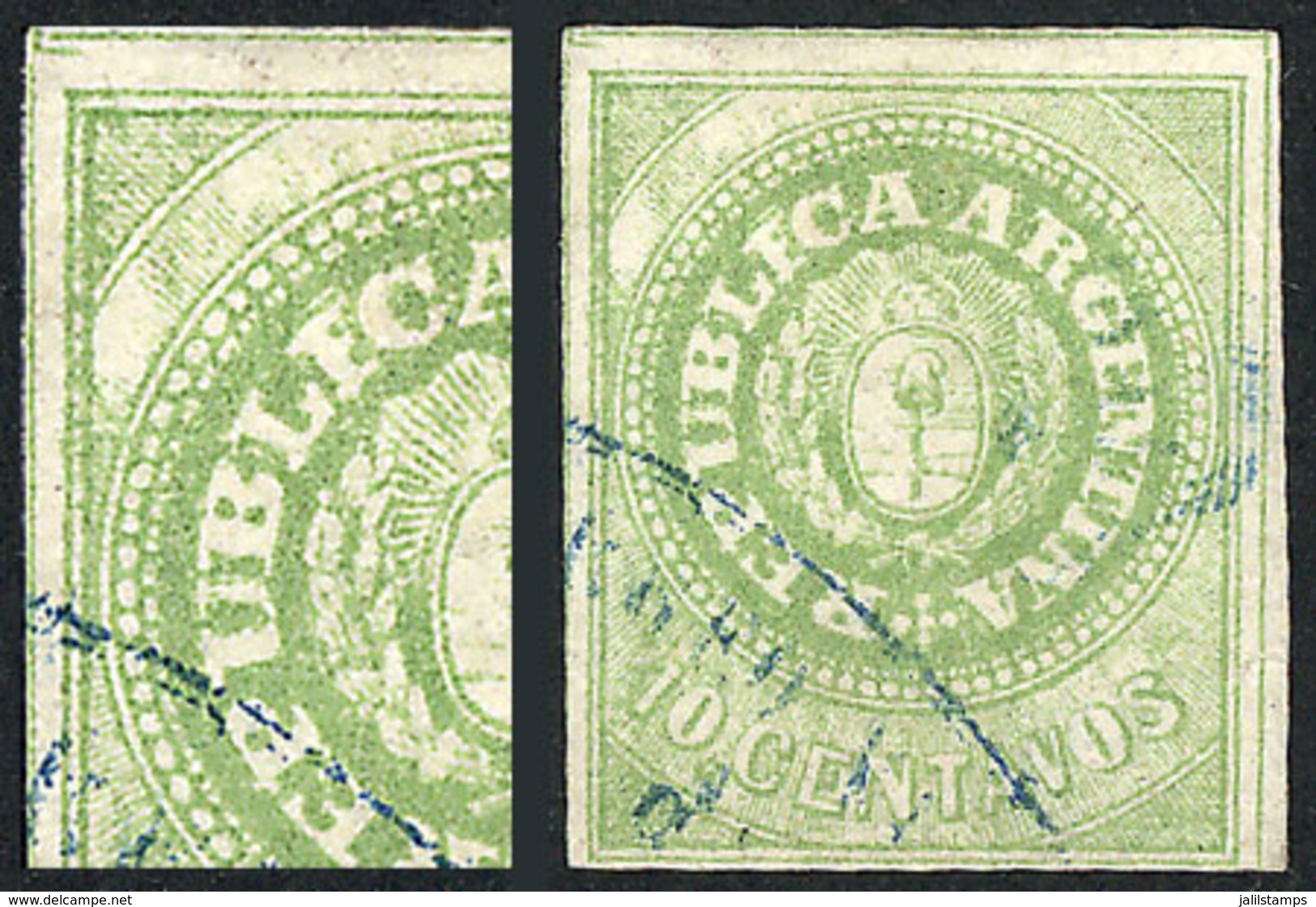 ARGENTINA: GJ.11, 10c. Without Accent Over The U, Very Interesting "REPUBLECA" Variety And Partially Worn Plate At Top L - Used Stamps