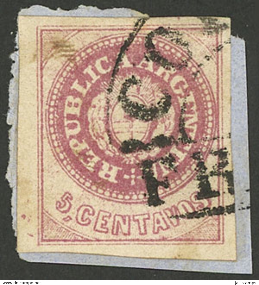 ARGENTINA: GJ.12, 5c. Without Accent, Semi-worn Plate, On Fragment With Córdoba Cancel, VF! - Oblitérés