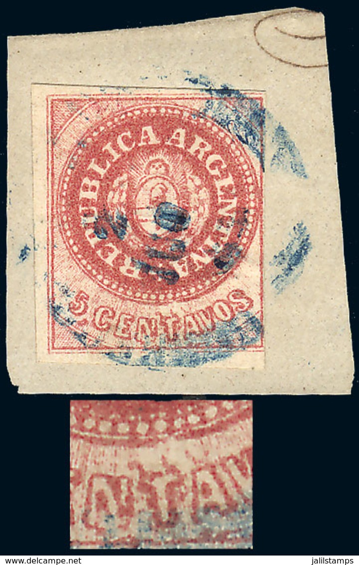 ARGENTINA: GJ.12, 5c. Semi-worn Plate, With Interesting RETOUCH In The Lined Background (over TA Of CENTAVOS), Used On F - Oblitérés