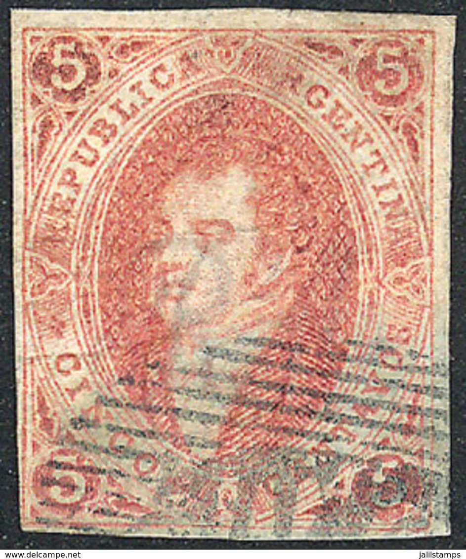 ARGENTINA: GJ.16, 5c. Red, 1st Printing Imperforate, OM Cancel, Very Fine Quality! - Oblitérés