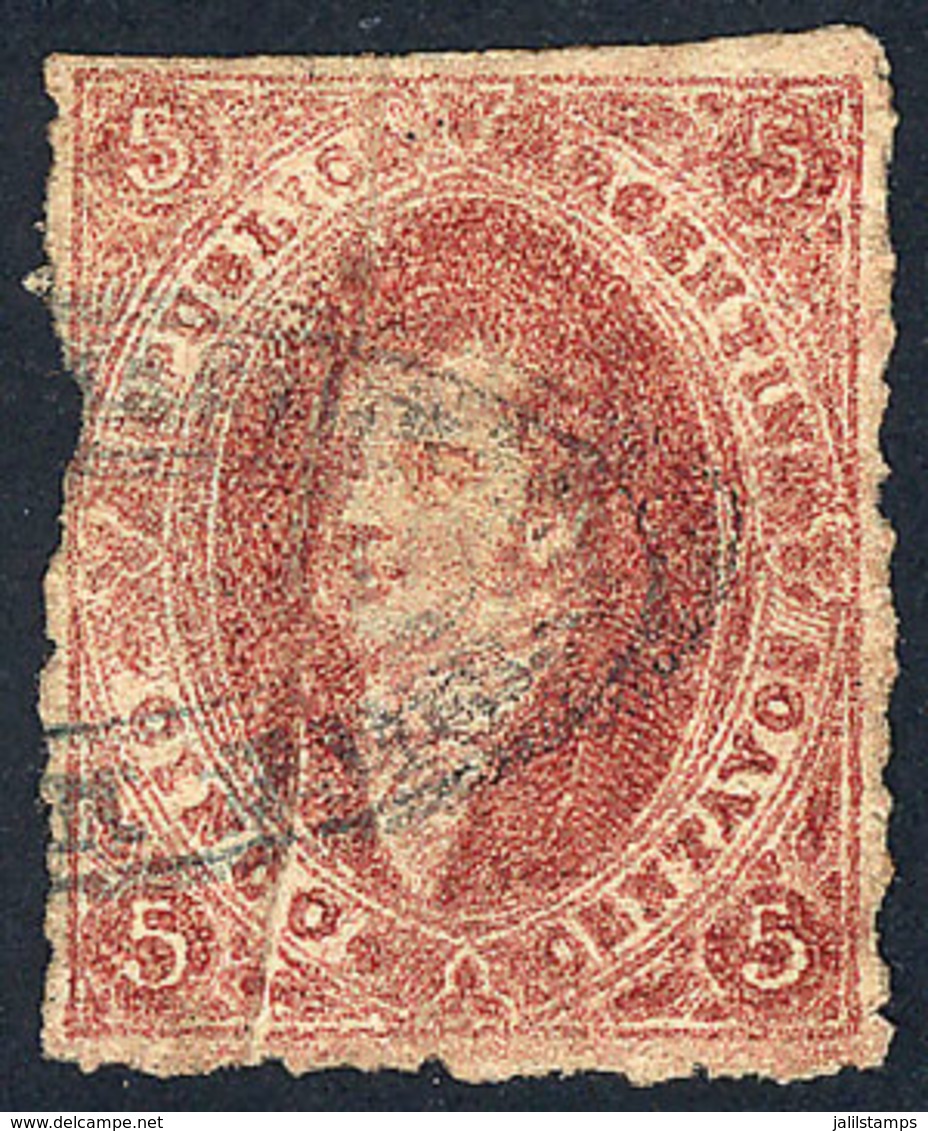 ARGENTINA: GJ.20, 3rd Printing, VERTICAL PAPER FOLD Variety, With The Scarce Double Ellipse "CORREO NACIONAL DEL ROSARIO - Gebruikt