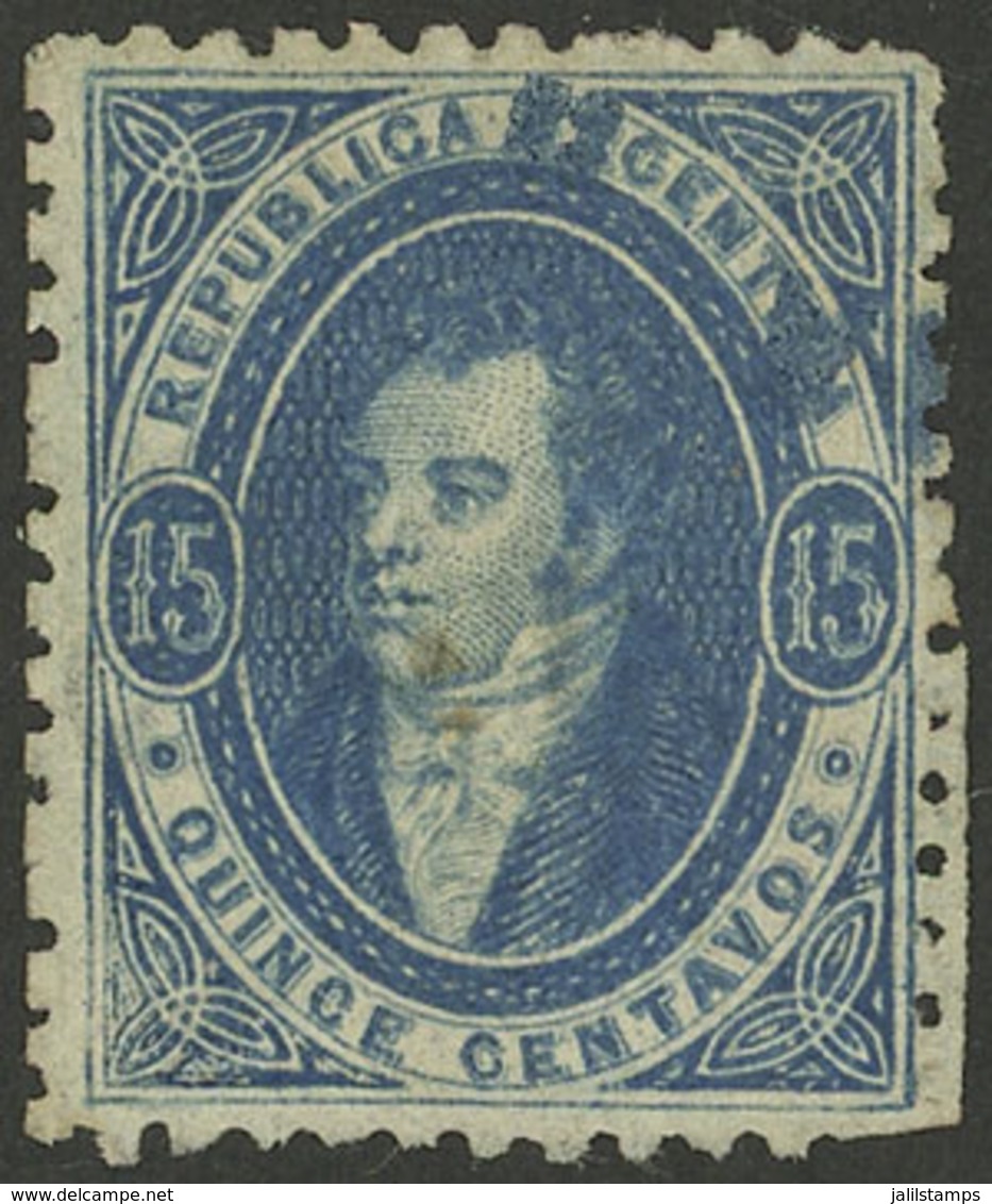 ARGENTINA: GJ.24g, 15c. Blue, Dull Impression, VERY THIN PAPER (80 Microns), Used, Very Fine Quality! - Used Stamps