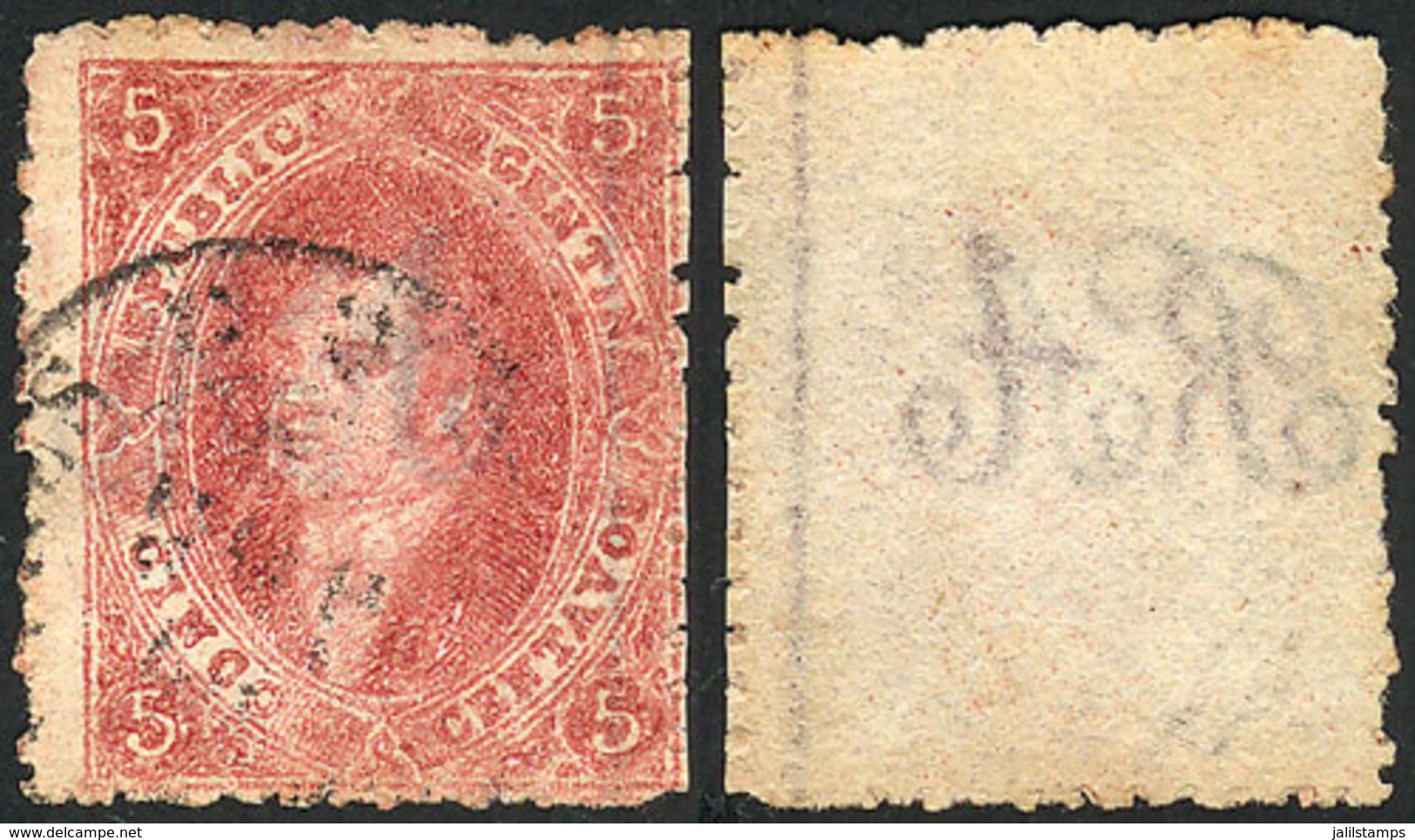 ARGENTINA: GJ.25, Typical Example From 4th Printing, Worn Impression, Dark Rose, With Vertical Line Watermark (right She - Gebruikt