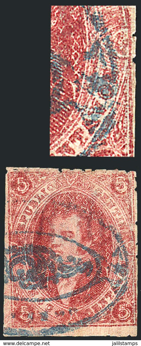 ARGENTINA: GJ.25, 4th Printing, Very Interesting Rococo Cancel Of UNKNOWN ORIGIN. At The End It Has 3 Vertical Decoratio - Used Stamps