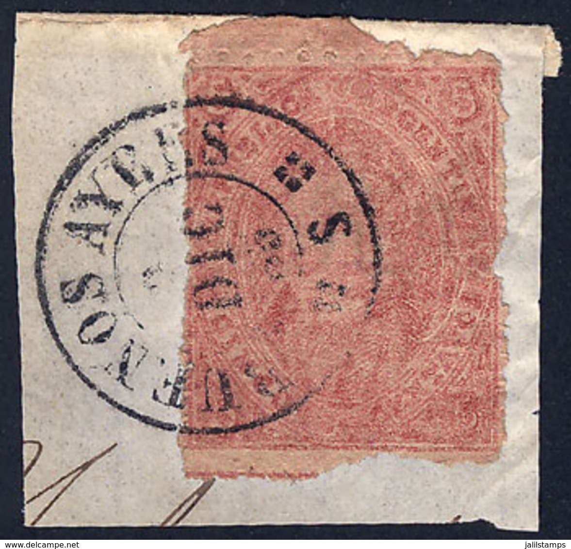 ARGENTINA: GJ.25Ba, 4th Printing, Lilac Rose, MULATTO Variety, On Fragment Used In Buenos Aires On 2/DE/1865, VF! - Gebraucht