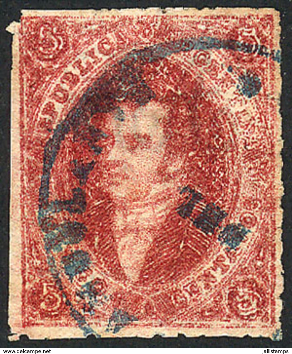 ARGENTINA: GJ.26, 5th Printing, Cancelled By Blue "ESTAFETA AMBULANTE DEL F.C.O.", Excellent Quality!" - Used Stamps