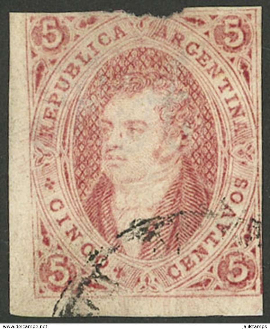 ARGENTINA: GJ.27, 6th Printing Imperf, Used, 2 Large Margins, The Right One Just And The Top Margin Touching, Good Oppor - Used Stamps