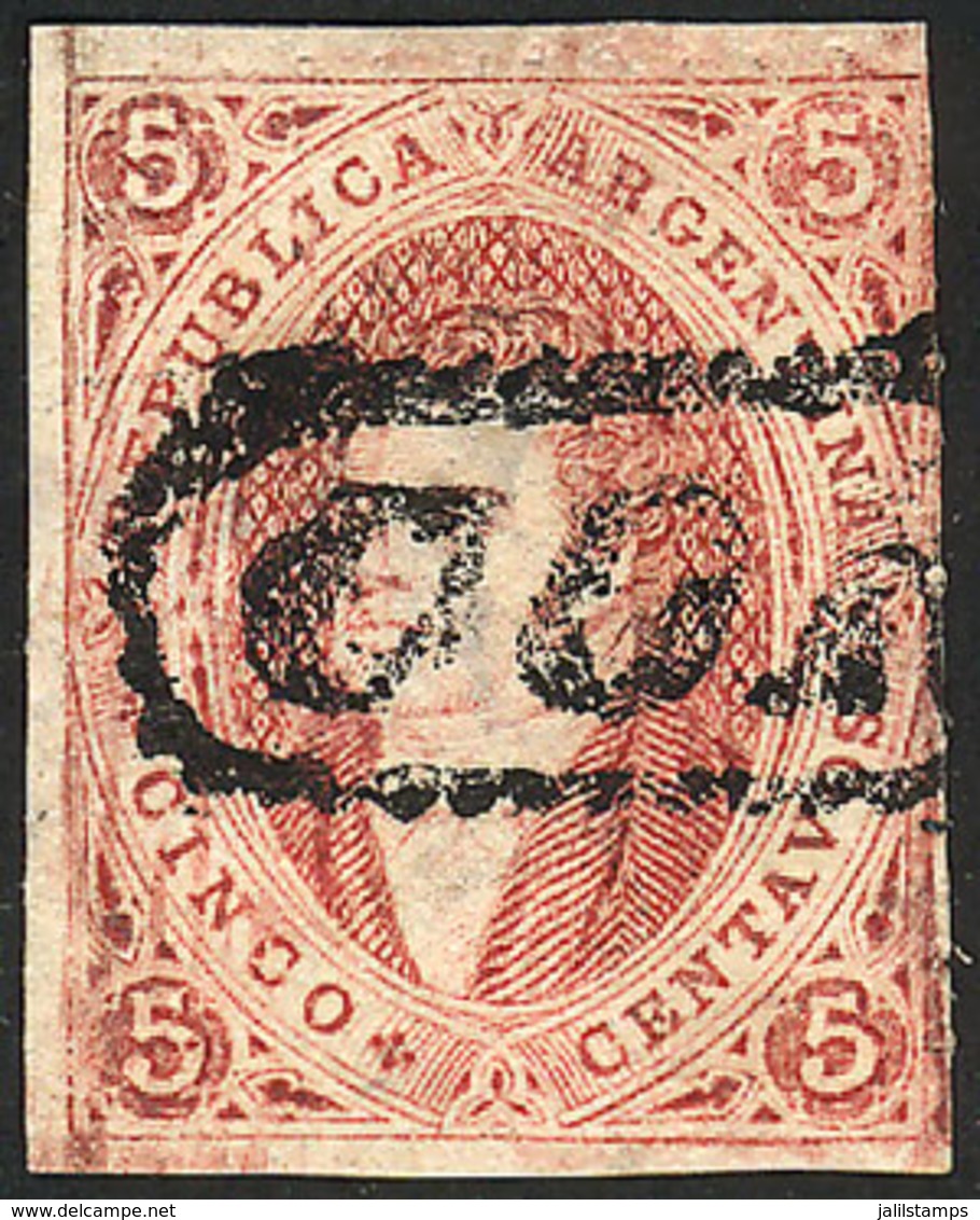 ARGENTINA: GJ.28, 6th Printing Perforated, Dun-red, Interesting Dirty Impression Below, Used In Córdoba, Rare! - Oblitérés