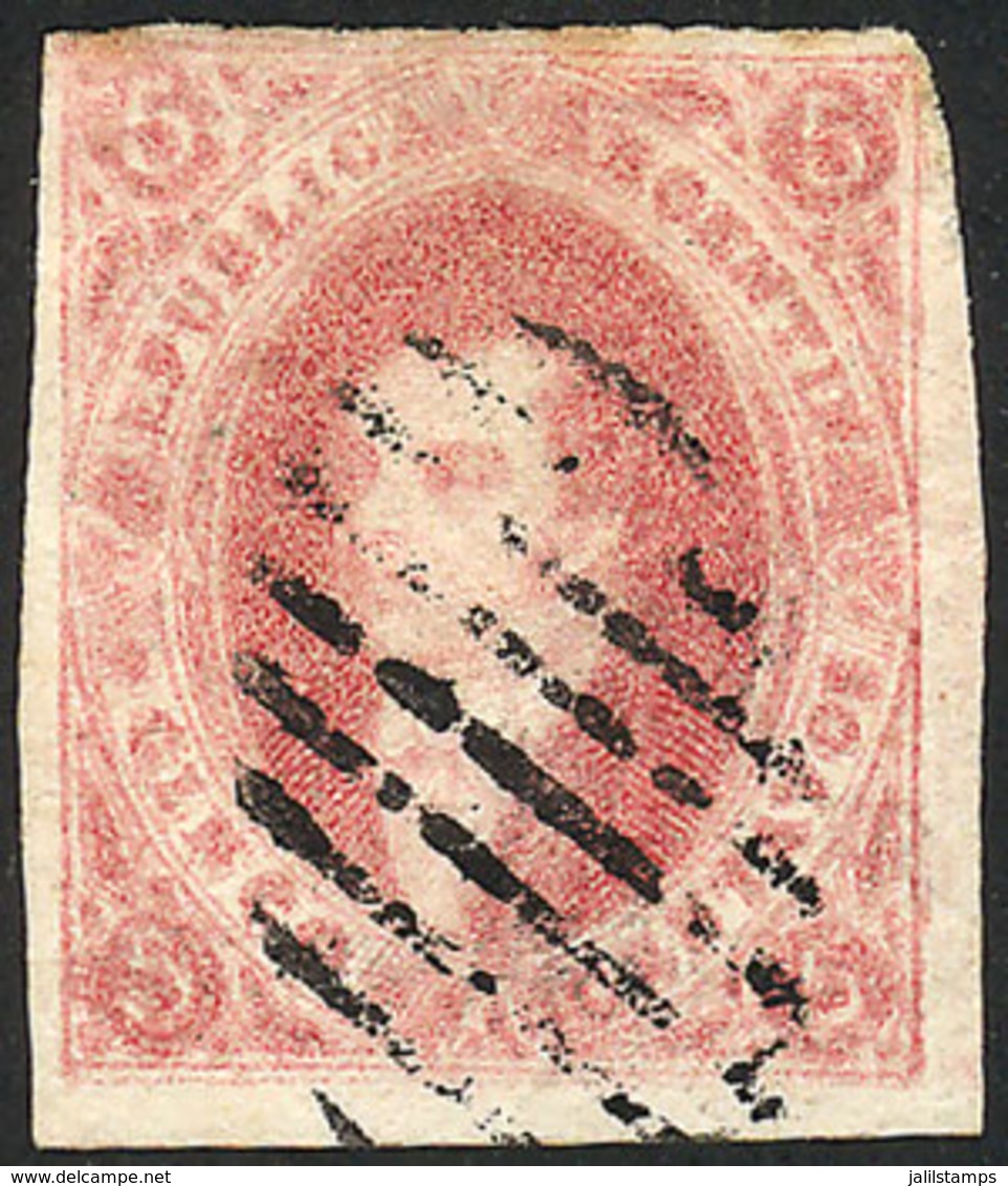 ARGENTINA: GJ.32a, 7th Printing, COMPLETE DOUBLE IMPRESSION Variety, With Mute "ellipse Of 9 Diagonal Bars" Cancel, Hand - Used Stamps