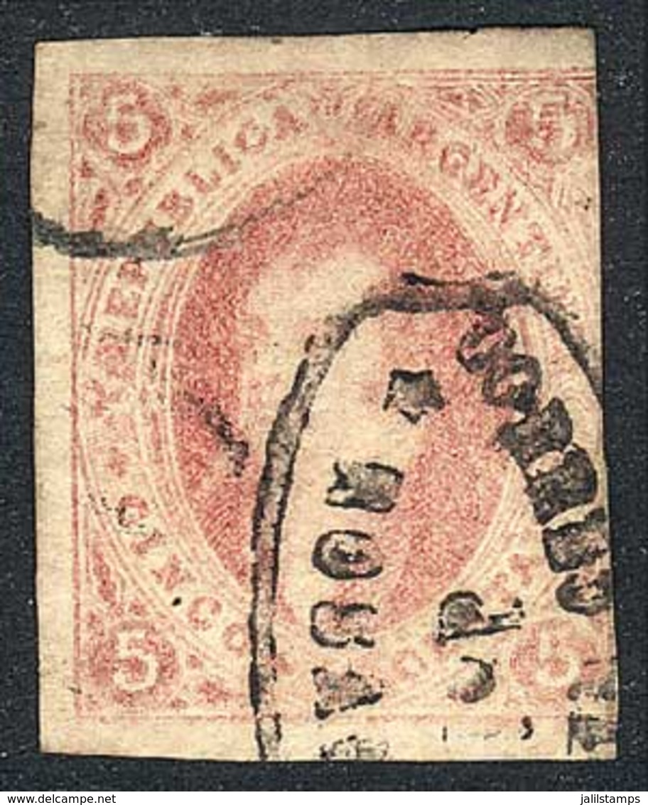 ARGENTINA: GJ.34A, 8th Printing, In Rare LIGHT ROSE Shade, With PARTIAL DOUBLE IMPRESSION Variety, Extremely Rare! - Oblitérés