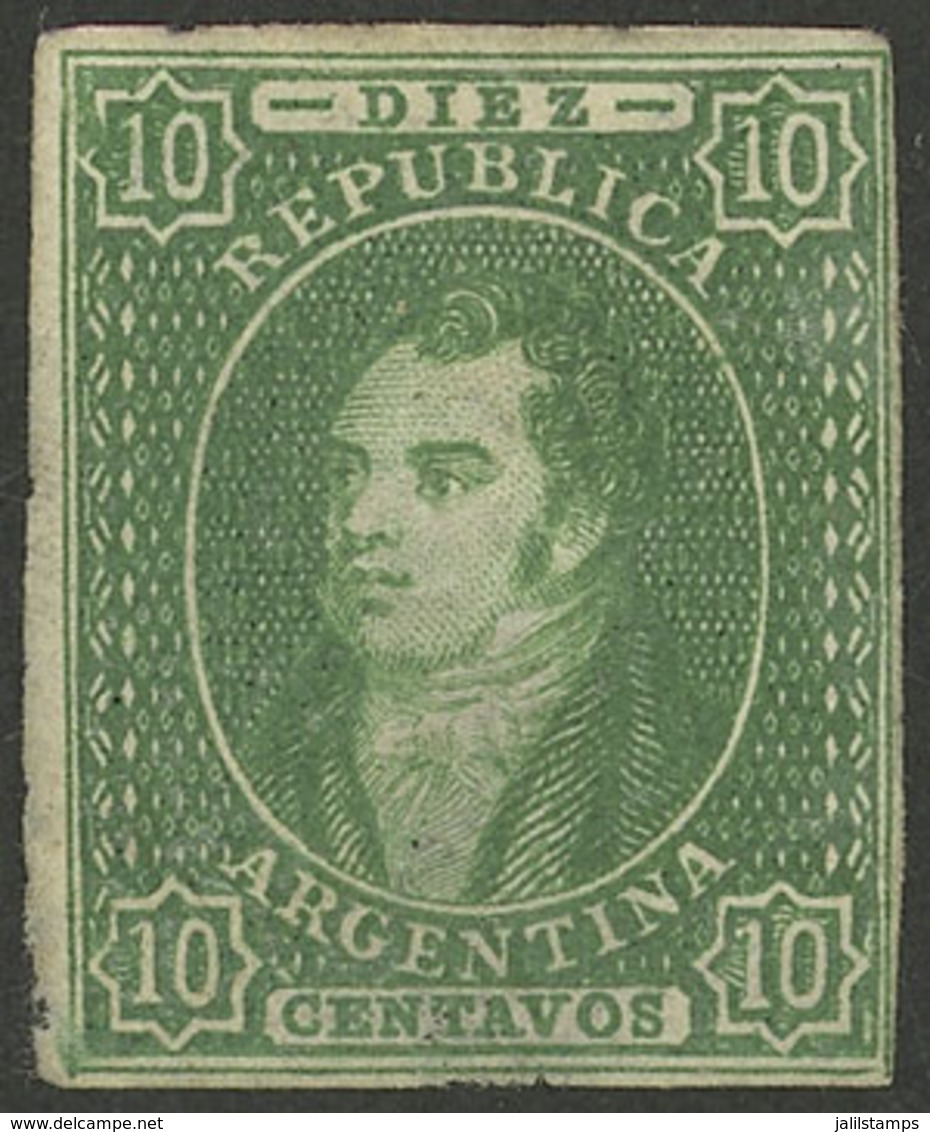 ARGENTINA: GJ.E15, Proof Printed In London, 10c. Green. Unfortunately In Some Attempt To Forge A 10c. Example Of 6th Add - Used Stamps