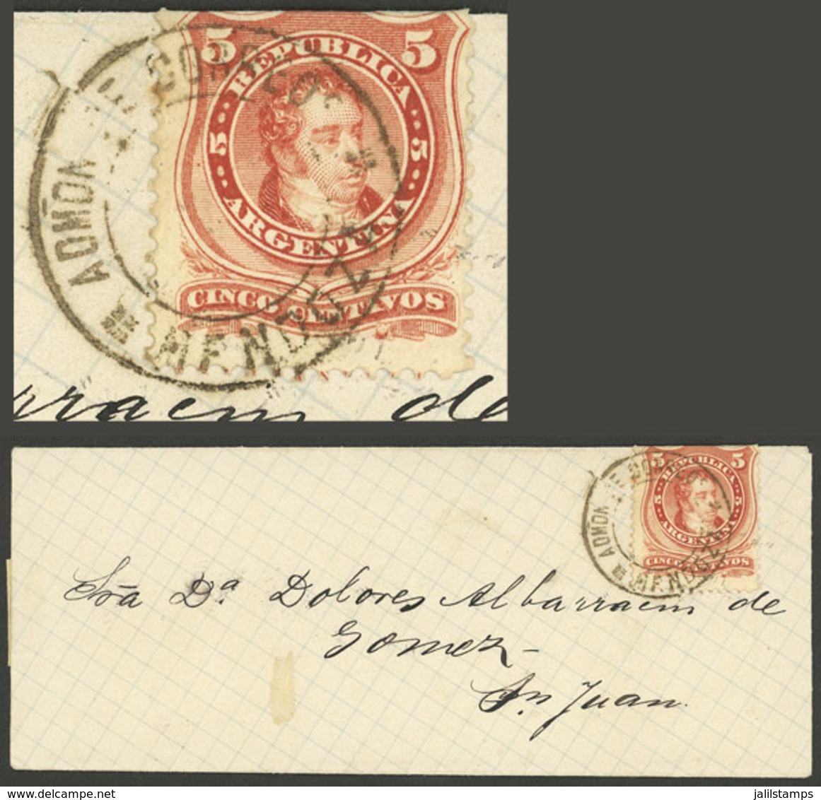 ARGENTINA: GJ.37, 5c. "Hunchback" (groundwork Of Horizontal Lines) Franking A Cover Sent To San Juan On 11/JUN/1869 (dat - Other & Unclassified