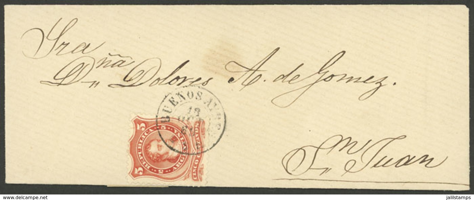 ARGENTINA: GJ.37, 5c. "Hunchback" (groundwork Of Horizontal Lines) Franking A Cover Sent From Buenos Aires To San Juan O - Other & Unclassified