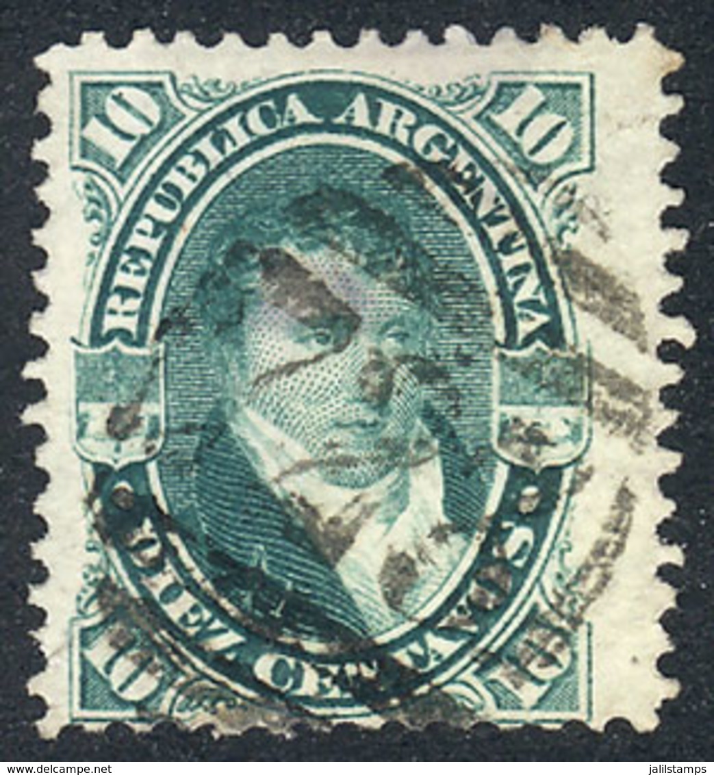 ARGENTINA: GJ.39b, Belgrano 10c. Ribbed Paper, With Extremely Rare ENGLISH "723" Numeral Cancel, Excellent Quality, Only - Autres & Non Classés