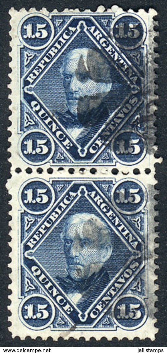 ARGENTINA: GJ.40, 15c. San Martín Pair With Mute Cancel Of Buenos Aires, VF Quality! - Sonstige & Ohne Zuordnung