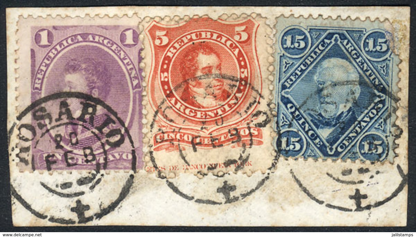 ARGENTINA: GJ.41 + 38 + 35, On Fragment With Double-circle ROSARIO Datestamp, Excellent! - Otros & Sin Clasificación