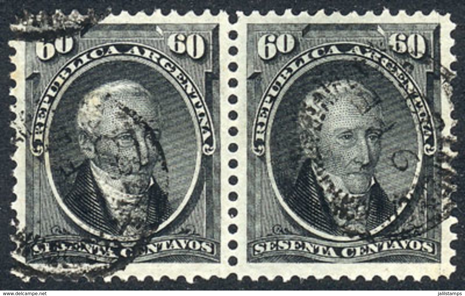 ARGENTINA: GJ.43, 60c. Posadas Pair With Buenos Aires Datestamp, VF! - Autres & Non Classés