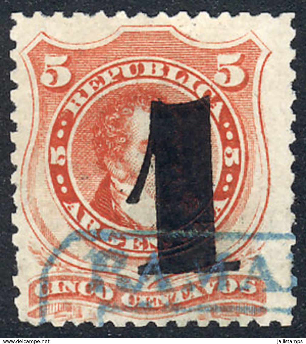ARGENTINA: GJ.45, 1c. On 5c., With Blue Rectangular Cancel Of RAMALLO, VF! - Other & Unclassified