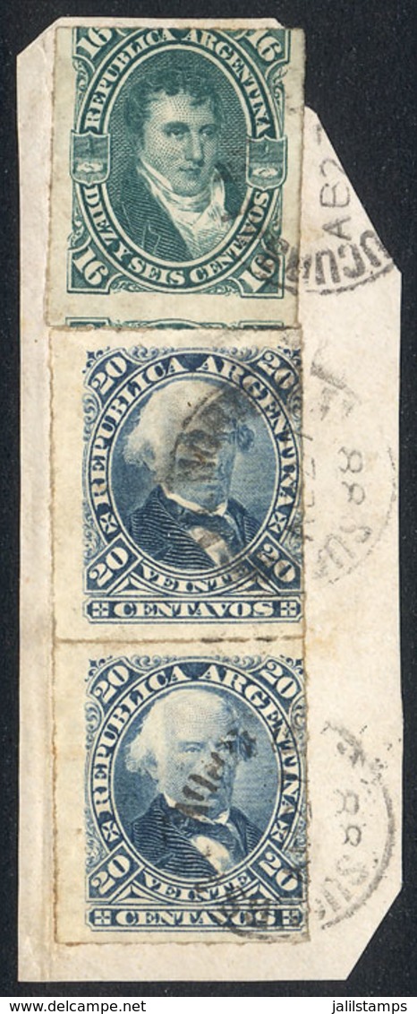 ARGENTINA: GJ.50 + 51 Pair (16c. + 20c. Rouletted), On Fragment With B.Aires Cancel, Excellent Quality, Rare Franking - Sonstige & Ohne Zuordnung