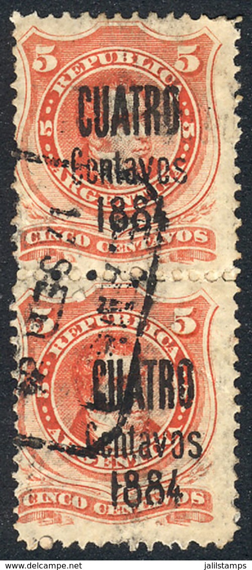 ARGENTINA: GJ.76, Provisional 4c., Pair With Rectangular Datestamp Of Estafeta Ambulante, VF! - Other & Unclassified