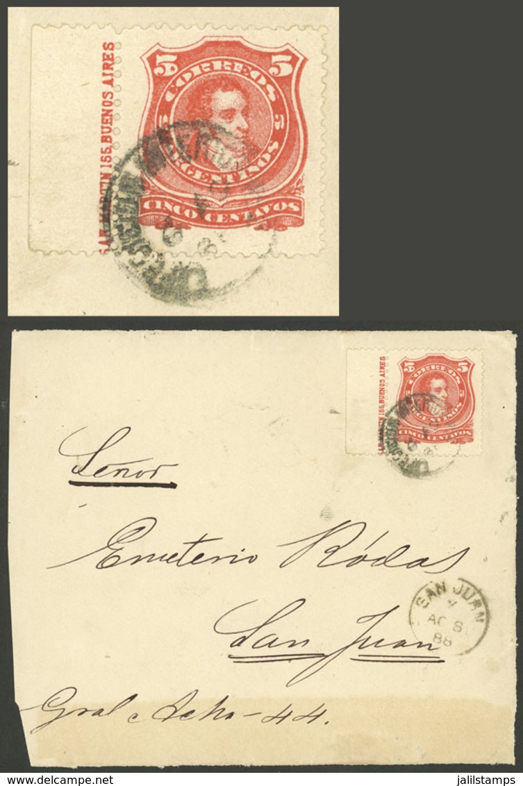 ARGENTINA: GJ.84, 1888 5c. Rivadavia (large Collar), Kidd Issue, Sheet Margin With Printer Imprint, Franking A Cover Fro - Other & Unclassified