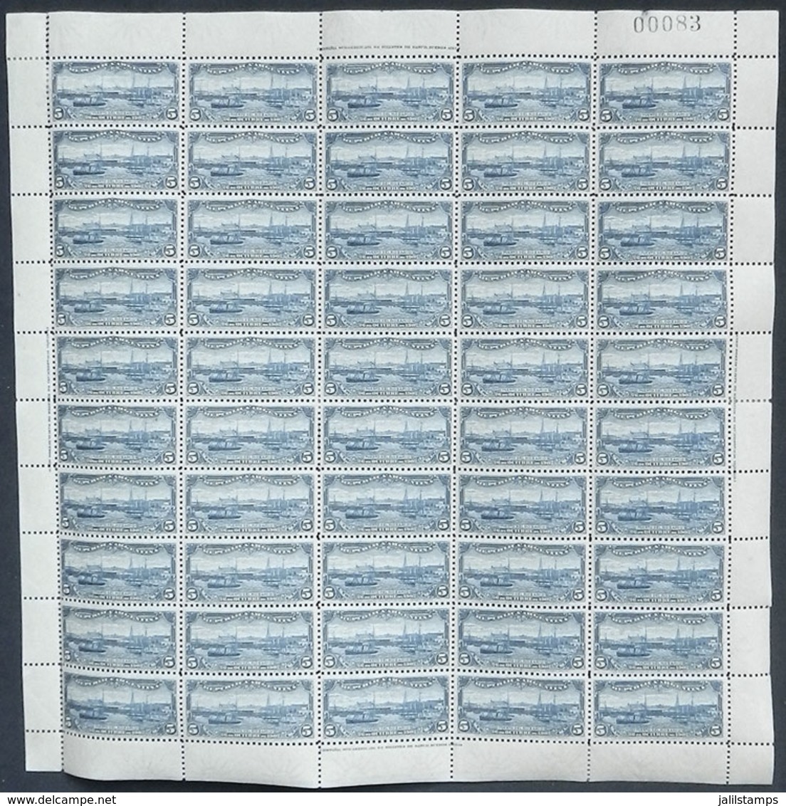 ARGENTINA: GJ.273, 1902 Port Of Rosario, COMPLETE SHEET OF 50 STAMPS, MNH, VF Quality, Very Rare! - Sonstige & Ohne Zuordnung