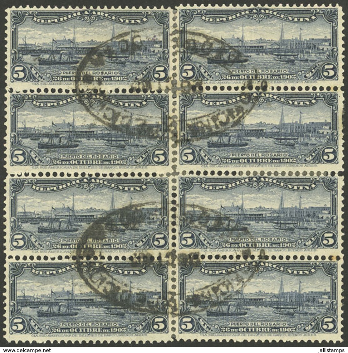 ARGENTINA: GJ.273, Block Of 8 With Rare Oval Cancel Of MENDOZA, VF And Rare! - Other & Unclassified