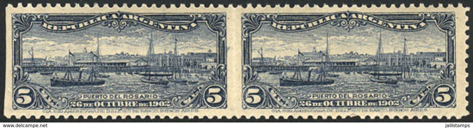 ARGENTINA: GJ.273PV, 1902 Port Of Rosario, Pair IMPERFORATE VERTICALLY, With Small Thin On Back Else Very Fine, Excellen - Autres & Non Classés