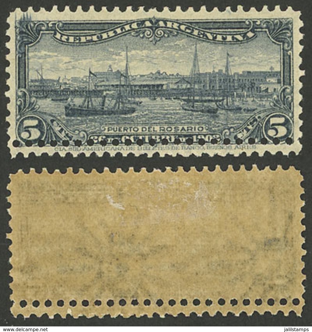 ARGENTINA: GJ.273, 1902 Port Of Rosario With Variety DOUBLE PERFORATION Bellow, VF And Scarce! - Sonstige & Ohne Zuordnung