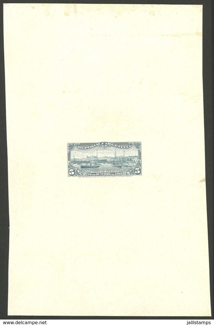 ARGENTINA: GJ.273, 1902 Port Of Rosario (ships, Sailing Boats, Dock), DIE PROOF In Light Blue, Printed On Card Of Glazed - Other & Unclassified